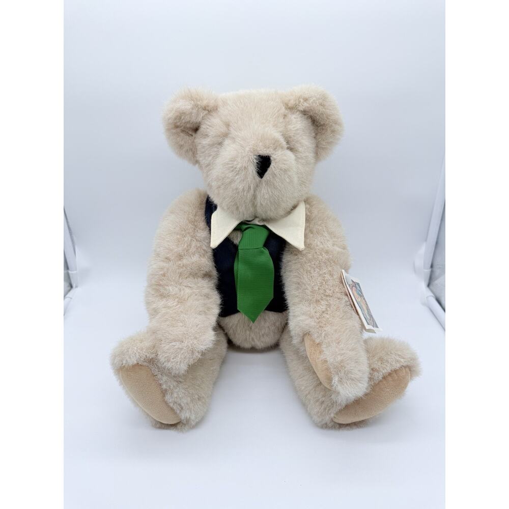 Vintage Vermont Teddy Bear Co 1992 Jointed Large Plush Bear Vest Tie Collar 17"